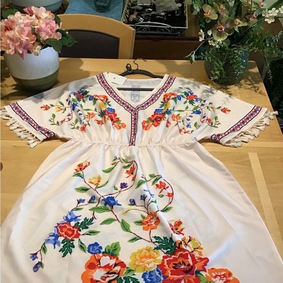 Yellow and Red V-Neck Dolman Sleeve Mini Sundress - Picture 3 of 6